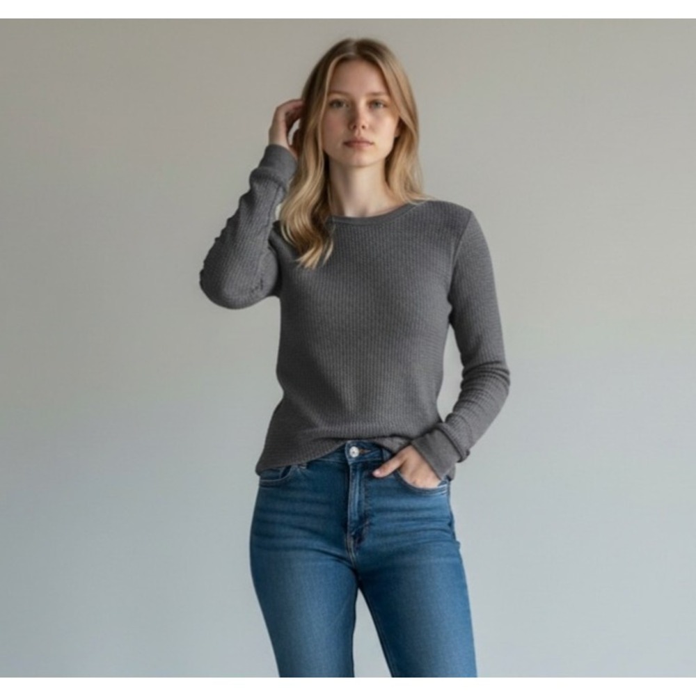 AE77 American Eagle sweatshirt Women S Grey Long Sleeve Knit Cotton Crewneck
